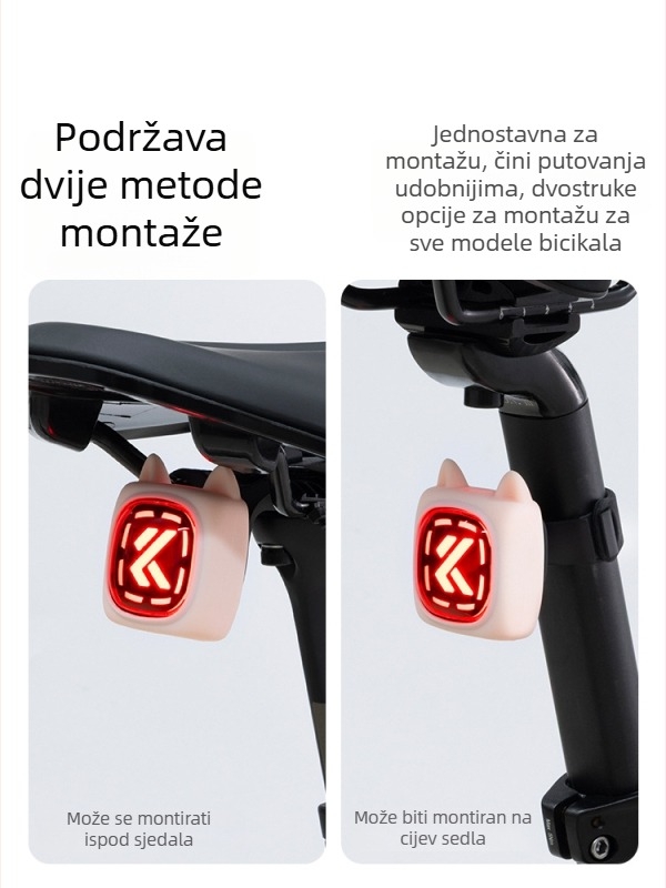 Kapvoe pametno stražnje svjetlo za bicikl — USB-C punjenje, 400mAh baterija, montaža kopčom, noćna vožnja