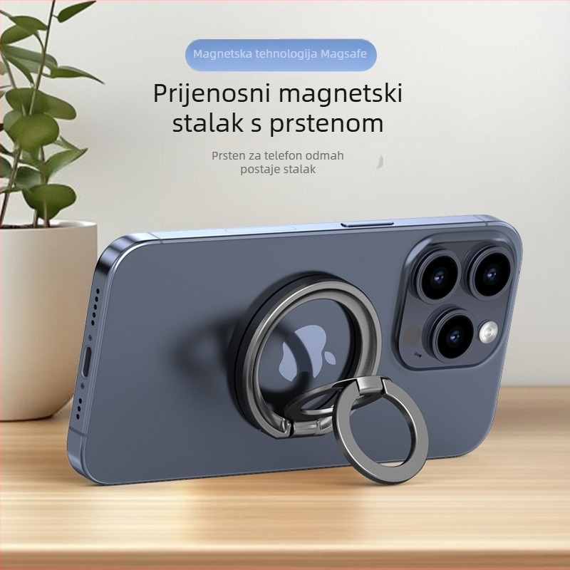 Stolni magnetski držač za telefon s prstenom – rotirajući, kružni dizajn s dvostrukim prstenom, od legure