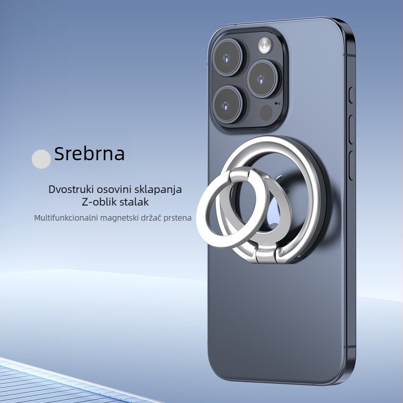 Stolni magnetski držač za telefon s prstenom – rotirajući, kružni dizajn s dvostrukim prstenom, od legure