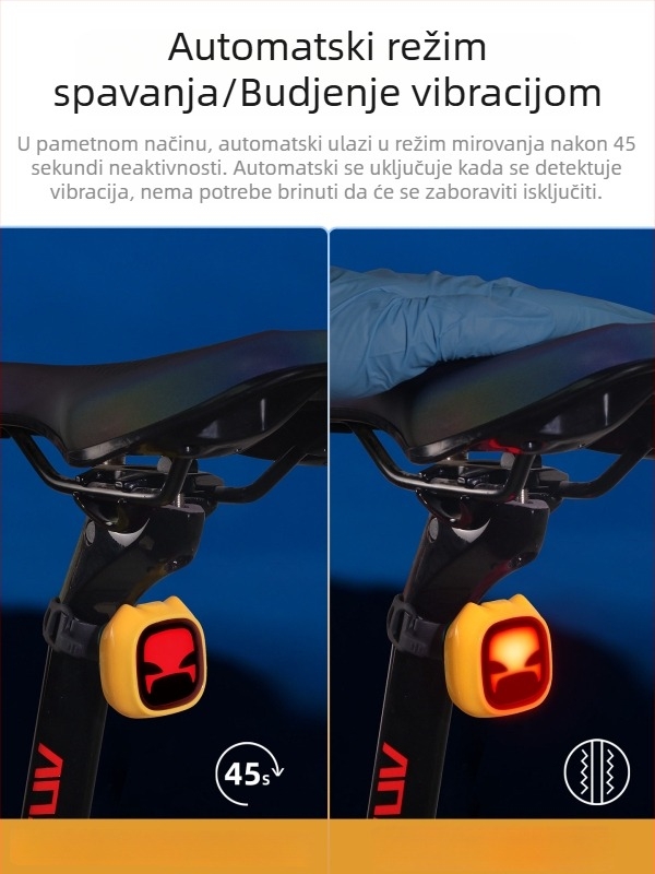 VXM stražnja svjetiljka za cestovne i planinske bicikle s inteligentnim senzorom kočenja, USB-C punjiva, svjetlo za noćnu vožnju s upozoravajućom funkcijom