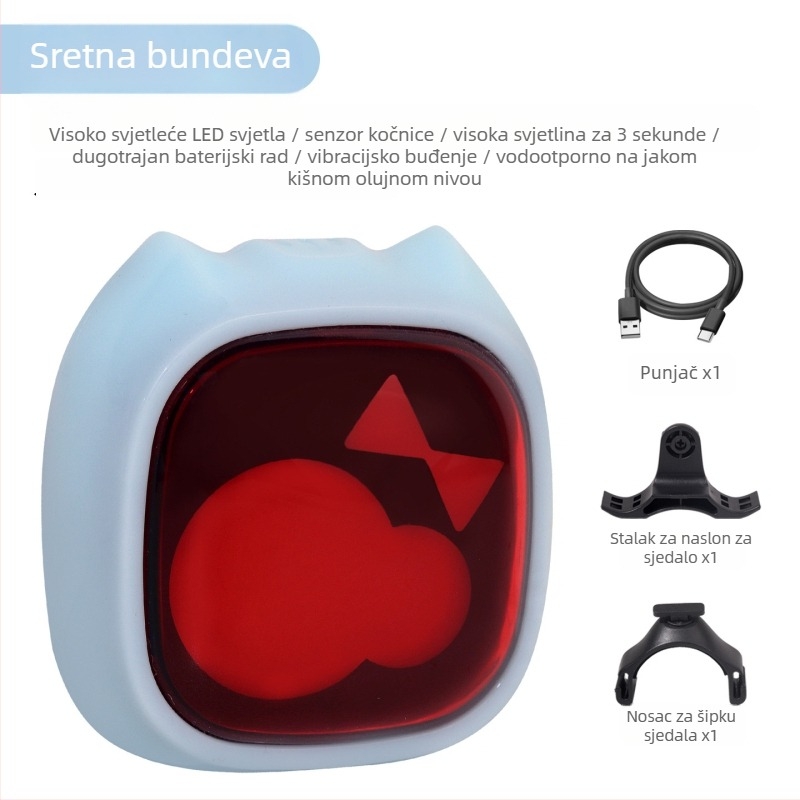 VXM stražnja svjetiljka za cestovne i planinske bicikle s inteligentnim senzorom kočenja, USB-C punjiva, svjetlo za noćnu vožnju s upozoravajućom funkcijom