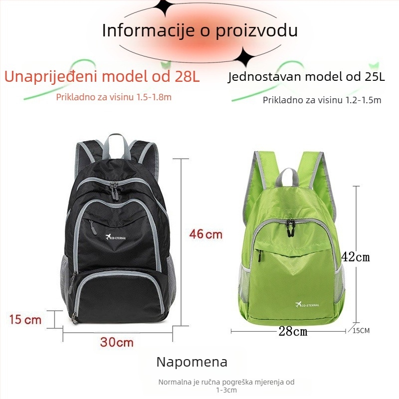 Lagana sklopiva ruksak od Oxford platna, vodootporan, anti-krađa, s pretincem za prijenosno računalo i telefon