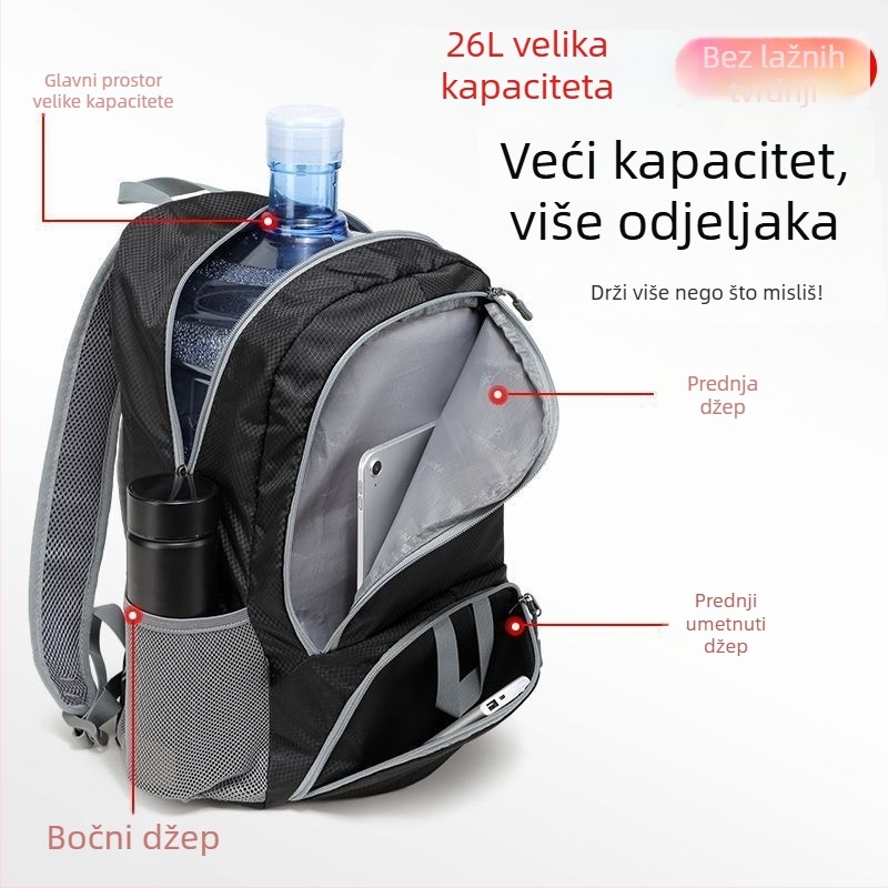 Lagana sklopiva ruksak od Oxford platna, vodootporan, anti-krađa, s pretincem za prijenosno računalo i telefon