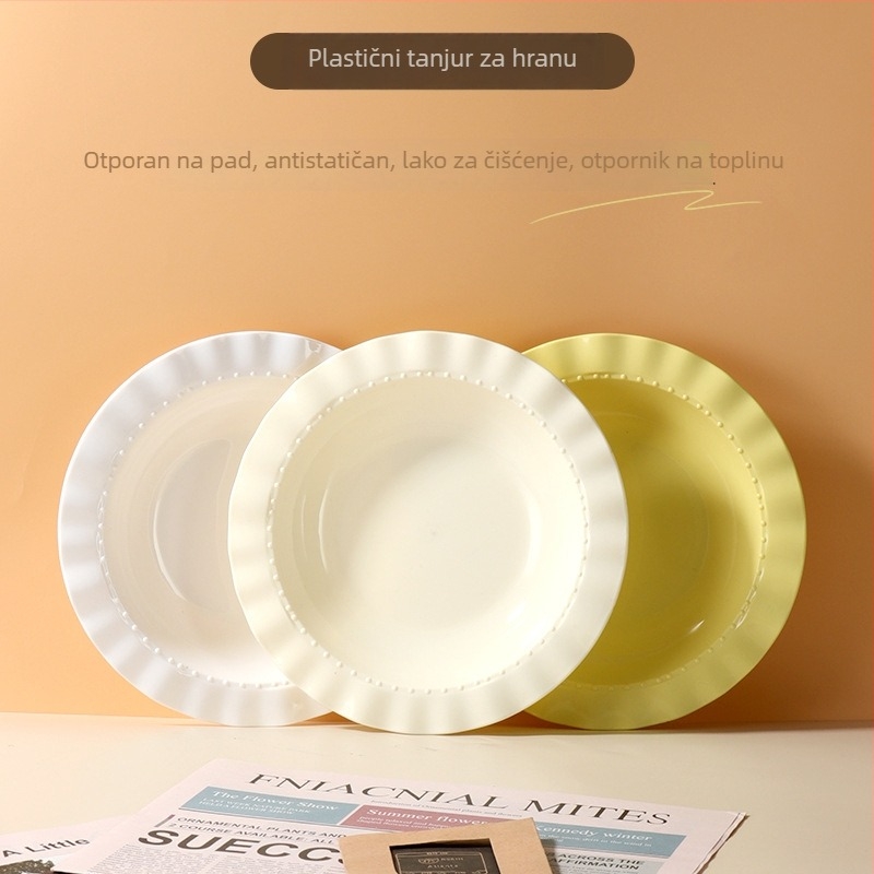 Kružni plastični tanjur za doručak – moderni jednostavni stil, površina ručno crtana, mogućnost prilagodbe logotipa