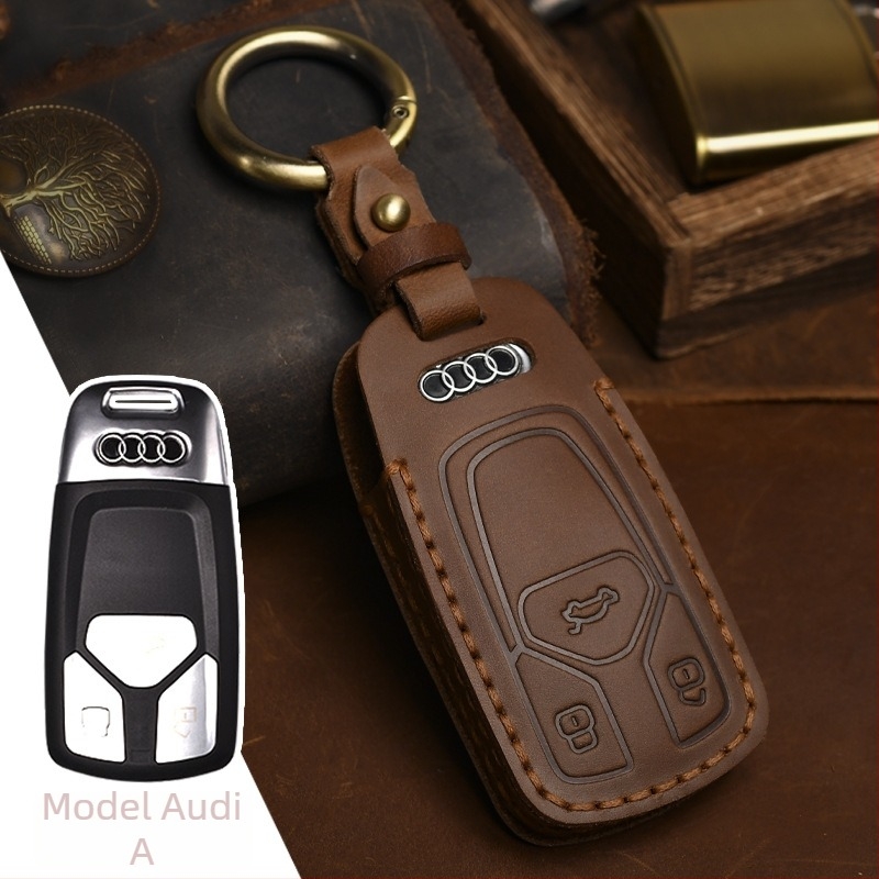Navlaka za ključ automobila – ručno izrađena od prave kože, retro stil; kompatibilna s Audi Q5/Q7, mogućnost prilagodbe, licencirana privatna etiketa