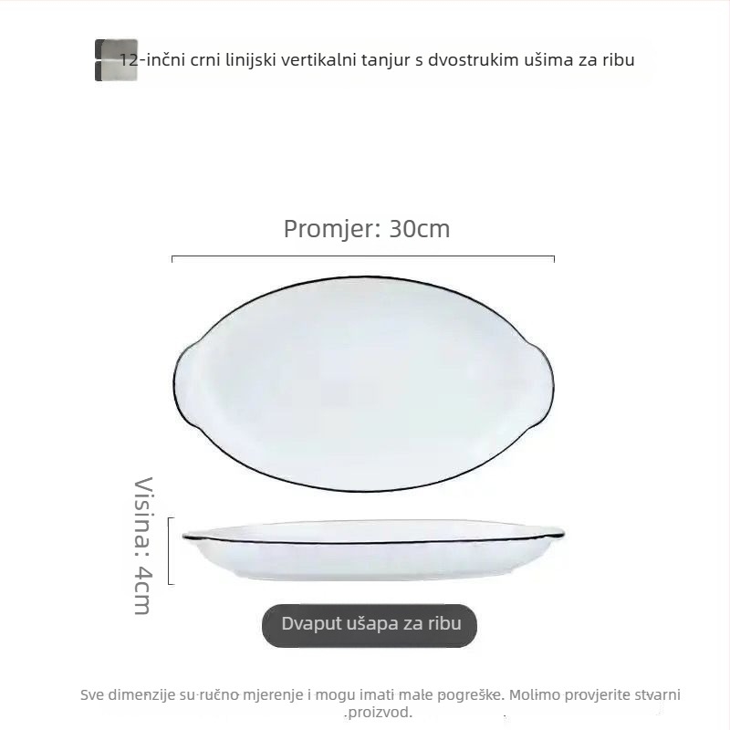 Keramički tanjur za parenje ribe, visokog sjaja, kućna upotreba, strojno izrađeno