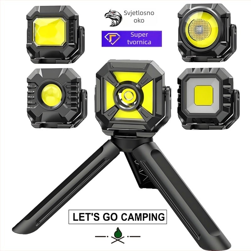COB kamperska svjetiljka, baterija 500mAh, napajanje 3V1A, domet 100–200 m, s karabinom za ključeve