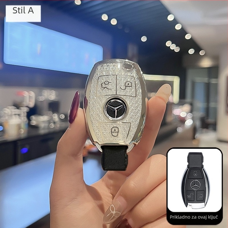 Business Saint TPU kućište za ključ Mercedes-Benz, minimalistički stil, kompatibilno s C200L, GLA200, GLC260, E300L, A180L, GLE320, C-klasa – Crystal Screen Model 3