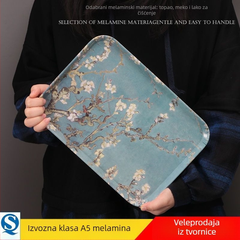Melaminska pladnja za posluživanje, pravokutnog oblika, jednostavan stil, spremna za dar