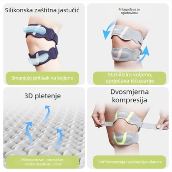 Noge štitnici s patelarnom trakom, poboljšane dvostruke trake kompresije, prozračni i upija znoj, materijal najlon-spandeks-poliester, za trčanje i fitness