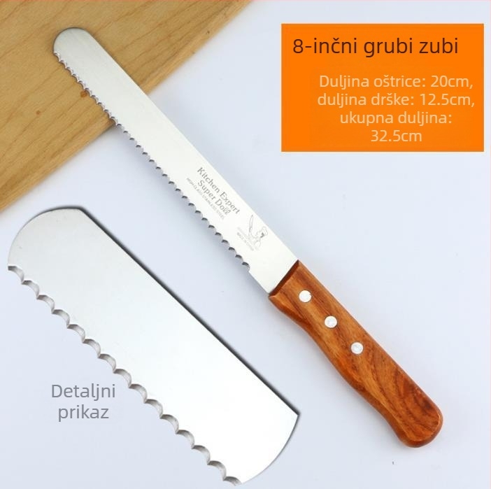Kuhinjski nož za kruh s nazubljenom oštricom za kruh i kolače | Oštrica od 2Cr13 nehrđajućeg čelika, drvena drška | Moderni minimalistički stil | Kategorija: Cake Mold