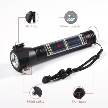 Višenamjenski autosigurnosni alat: čekić za razbijanje prozora, radna svjetiljka, aluminijska legura, 2000 mAh baterija, napajanje putem punjenja, LED + žarulja, ugrađeni power bank, domet 200-500 m