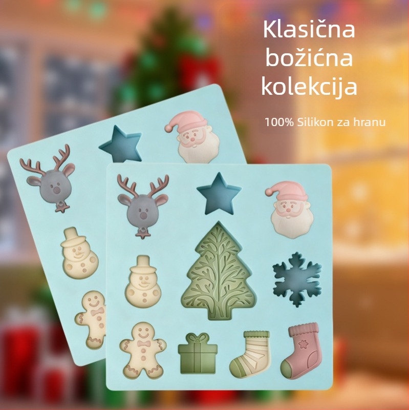 Silikonska kalupa za kolače za Božić sa siluetama Snježnog čovjeka i Gingerbread mana za DIY pečenje