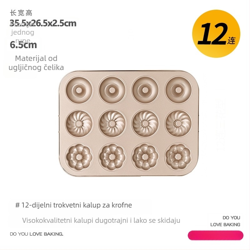 Neprijanjajući kalupi za krofnice, dizajn šljive cvijeta, od ugljičnog čelika, 6 ili 12 utora