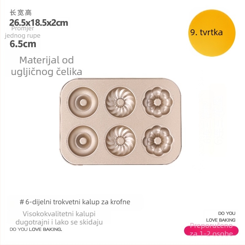 Neprijanjajući kalupi za krofnice, dizajn šljive cvijeta, od ugljičnog čelika, 6 ili 12 utora