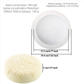Kružna silikonska forma za mousse tortu s motivom snježne pahulje, za pečenje, čokoladu i sapun