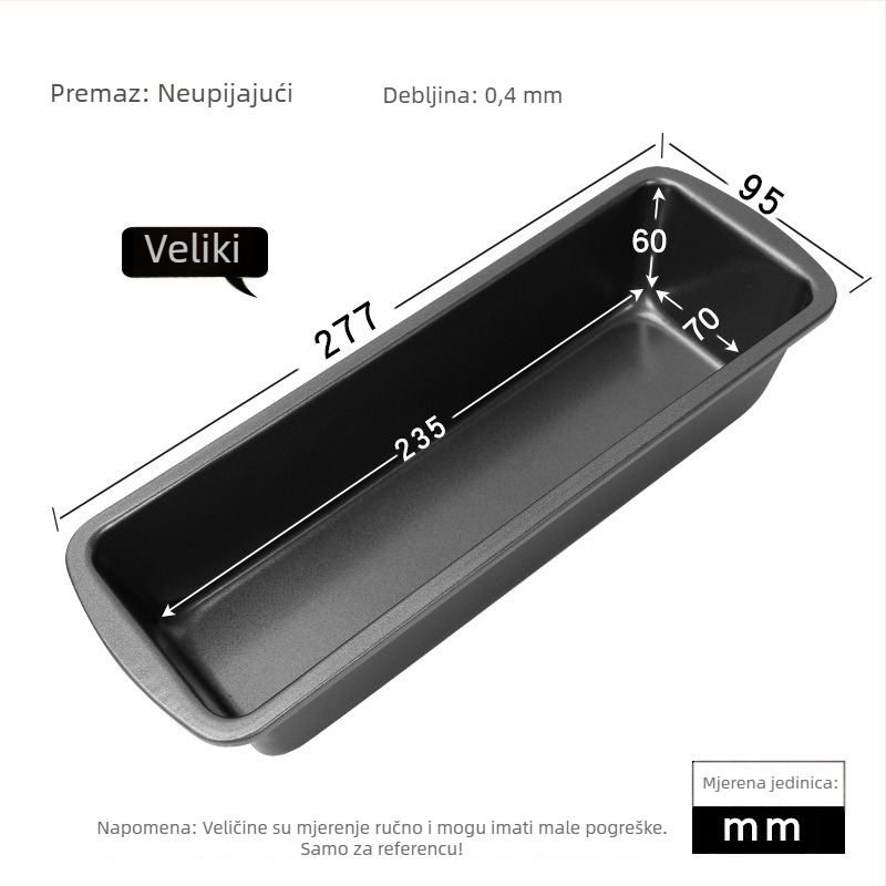 Kalup za tost pravokutni, nelepljiv, od karbonskog čelika (Otporno na pećnicu)