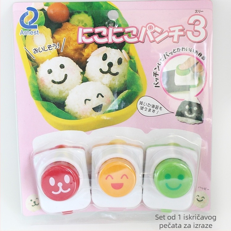 Set kalupa za rižine kuglice s embossingom od nori – dizajn nasmiješenog lica, 3 komada, kalupe za sushi