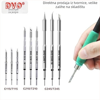 Vrh za zavarivanje C210 serije; bakar, bezolovni; oblici vrha: pointed head / knife head / curved head; raspon temperature 0–500°C; maksimalna snaga 150W; kompatibilan s GVM/JBC/OSS/T26 stanicama