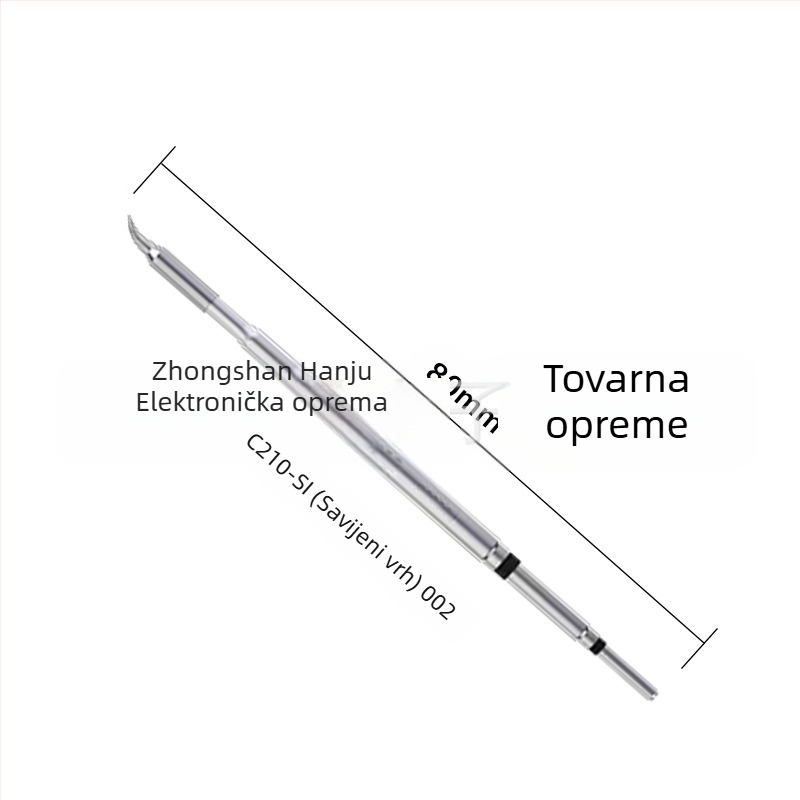 Vrh za zavarivanje C210 serije; bakar, bezolovni; oblici vrha: pointed head / knife head / curved head; raspon temperature 0–500°C; maksimalna snaga 150W; kompatibilan s GVM/JBC/OSS/T26 stanicama