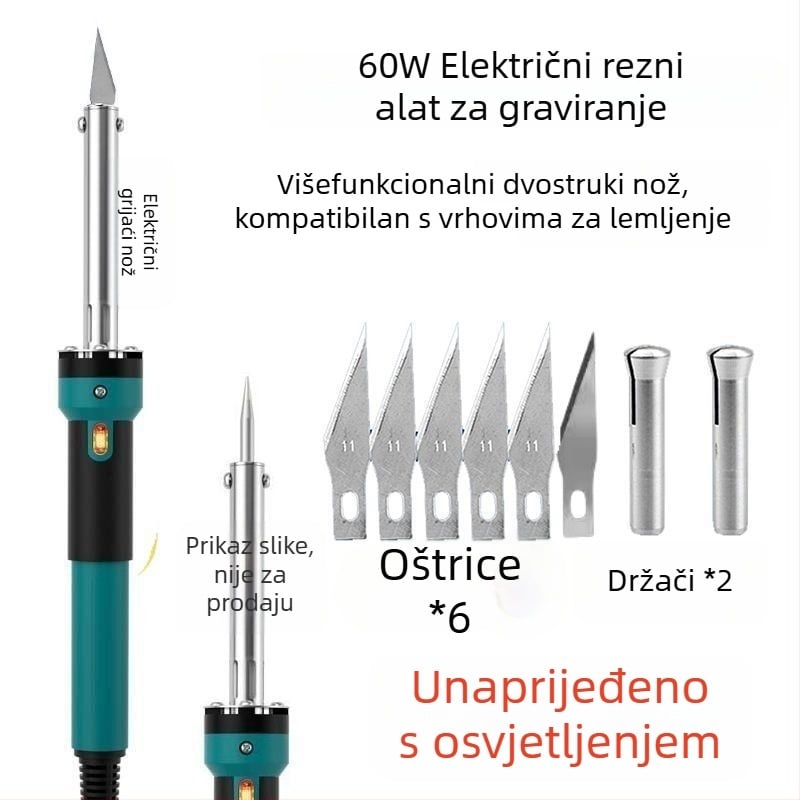Vrtno električno lemilo sa svjetlom, dvostruki vrući nož za bušenje cvjetnih posuda, rezanje i graviranje (za elektroničke spojeve i druge zavarivačke zadatke)