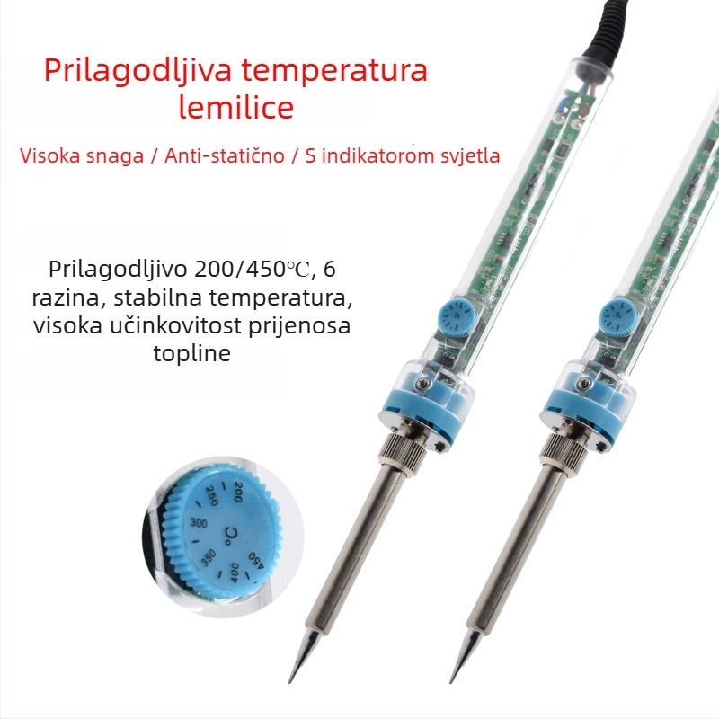 Električni set za lemljenje s podešivom temperaturom, 60 W, gumiranim držačem, za desoldering, graviranje i pyrograviranje