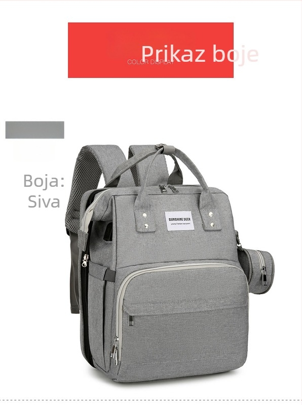 Torba za pelene - ruksak s izolacijom za mlijeko, sklopni dizajn, USB priključak, Oxford tkanina