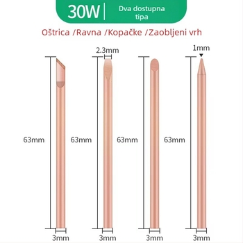 Jie Fei Set vrhova za lemilicu od čistog bakra s vanjskim grijanjem, 30W/40W/60W, vrhovi: šiljasti, ravni i kopitastog oblika