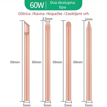 Jie Fei Set vrhova za lemilicu od čistog bakra s vanjskim grijanjem, 30W/40W/60W, vrhovi: šiljasti, ravni i kopitastog oblika