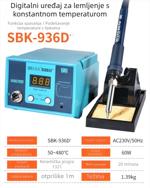 SBK-936D stanica za lemljenje s konstantnom temperaturom i digitalnim zaslonom, 220V, 1,5 kg
