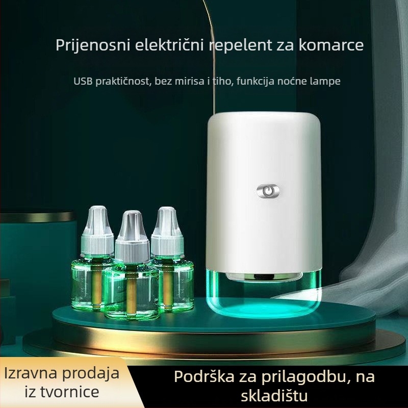 Automobilski USB repelent za komarce s tekućinom, za područje 11-20 m², LED UV izvor svjetla, aluminijska mreža, ABS kućište