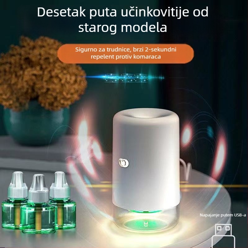 Automobilski USB repelent za komarce s tekućinom, za područje 11-20 m², LED UV izvor svjetla, aluminijska mreža, ABS kućište