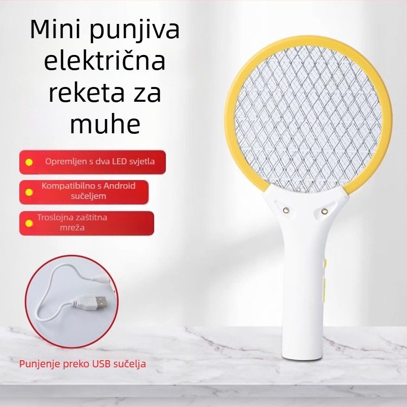 2025. model električne rakete protiv komaraca, puni, za kućnu upotrebu, kompaktna i prijenosna, za montažu u automobil