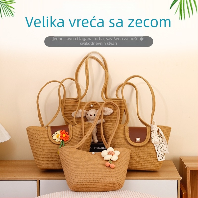 Pamukasta pletena torba za plažu, tote stil, moderan model 2026, velika kapaciteta