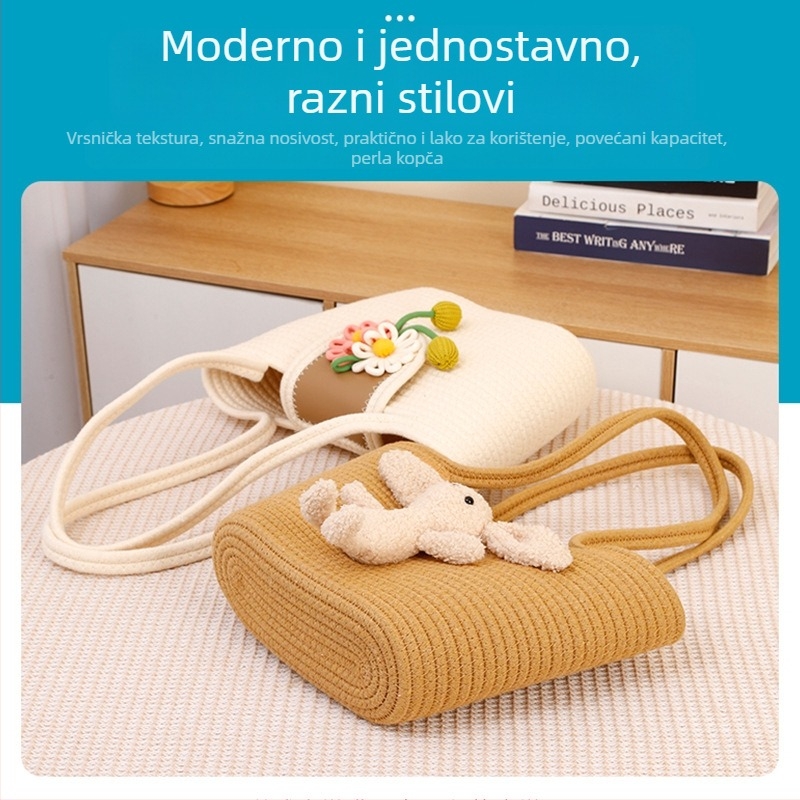 Pamukasta pletena torba za plažu, tote stil, moderan model 2026, velika kapaciteta