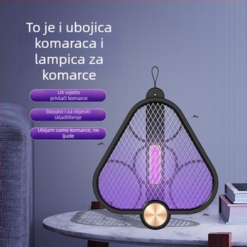 Električna lopata za komarce, sklopiva dvostruka, ugrađena baterija 1001–1600 mAh, LED svjetlo, pokrivenost 11–20 m², rotacija 180°