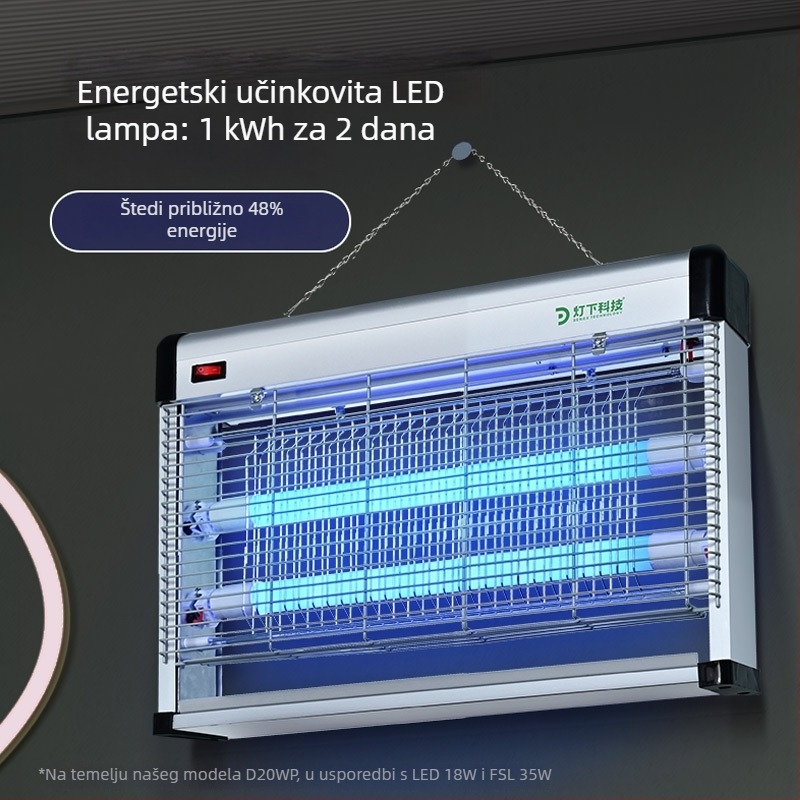 Unutarnja lampa za komarce s električnim šokom, LED; pokrivenost 61㎡+; napajanje iz utičnice; kućište od legure; vatrootporna