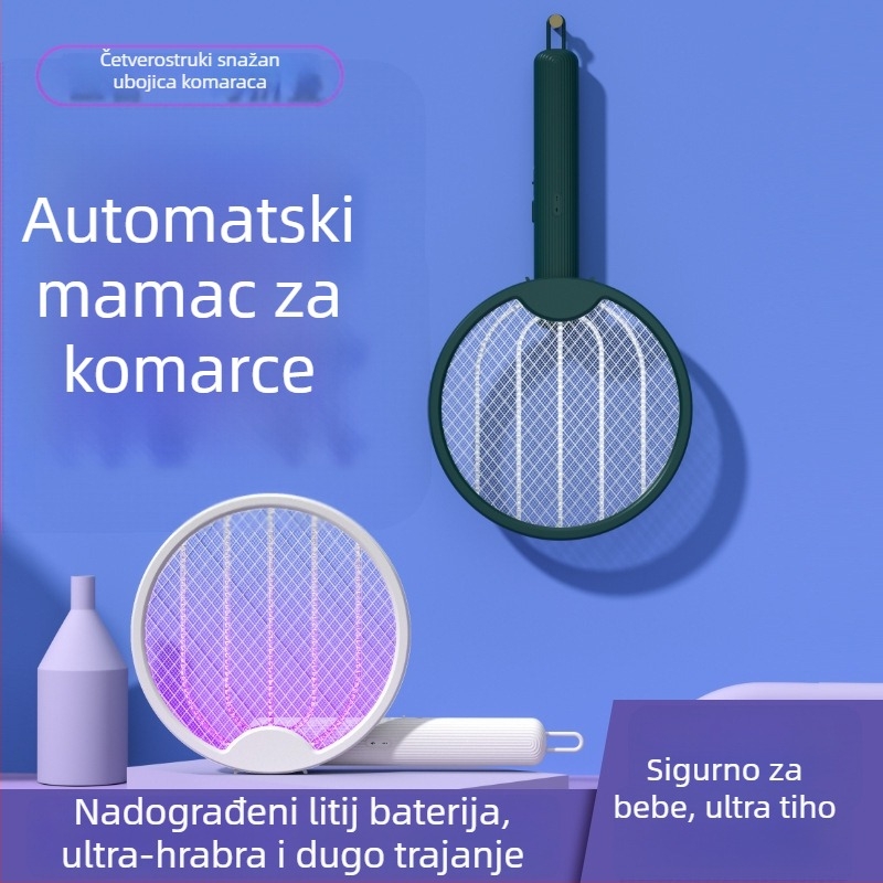 Sklopiva USB punjiva električna odpdučivač komaraca – 4 u 1, ručno i zidno, LED rasvjeta, 360° okretanje, pokrivenost 10 m²