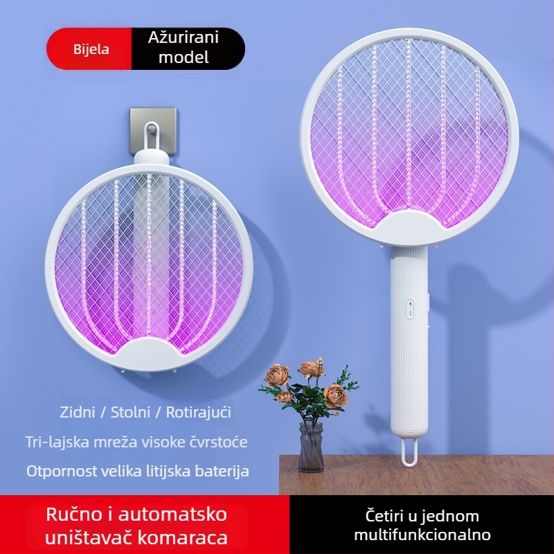 Sklopiva USB punjiva električna odpdučivač komaraca – 4 u 1, ručno i zidno, LED rasvjeta, 360° okretanje, pokrivenost 10 m²