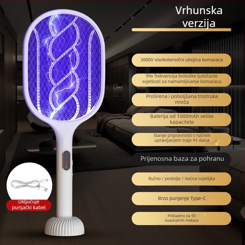 Električni ubojnik komaraca s izmjenjivom baterijom, za površine 61 m² i više, pouzdan ubijač komaraca s osvijetljenom cijevi