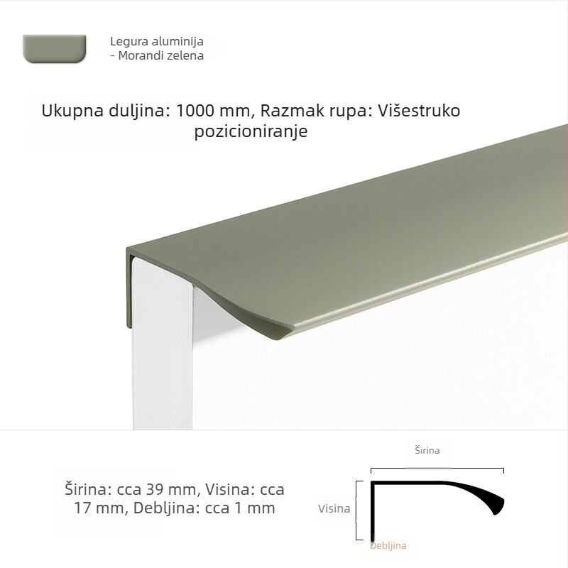 Morandi minimalistička ručica za garderobu, skriveni držač za vrata ormara, zakrivljeni luk, dugačka, visokokvalitetna.