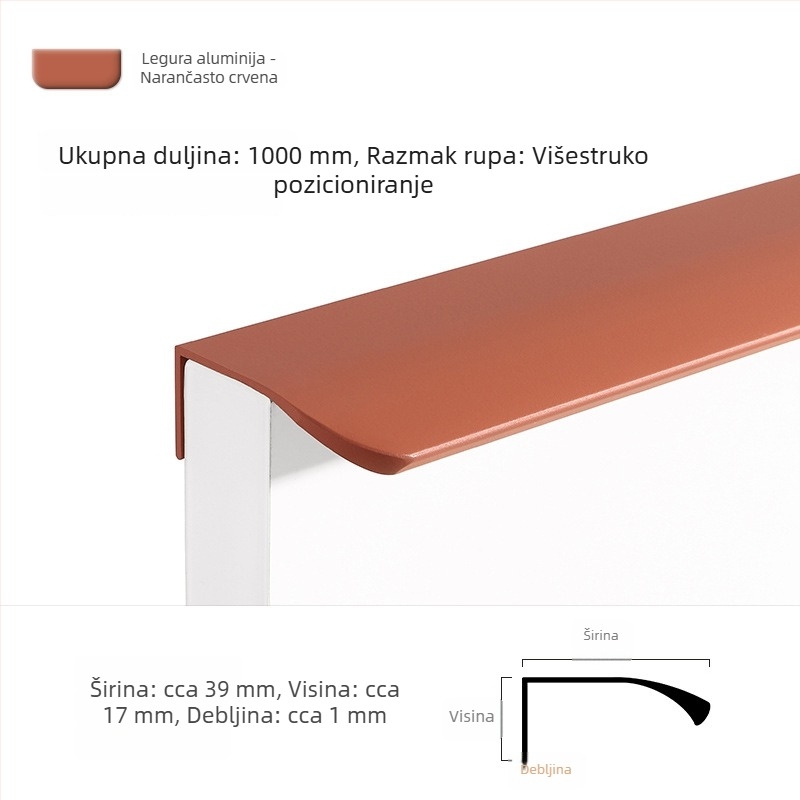 Morandi minimalistička ručica za garderobu, skriveni držač za vrata ormara, zakrivljeni luk, dugačka, visokokvalitetna.