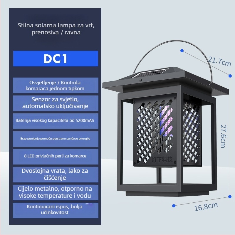 Solarna lampa za komarce s LED svjetlom, rotacija 0–180°, pokrivenost 61 m²+, ugrađena baterija od 5001 mAh