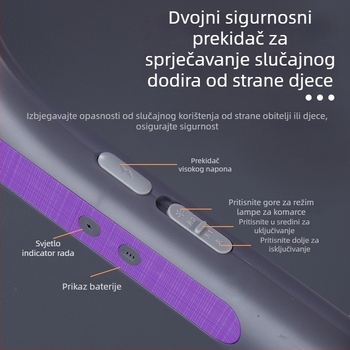 Električni štap za komarce s izvučivim i sklopivim dizajnom, vodootporan (UV svjetlo; aluminijska mreža; pokrivenost 11-20 m²; vrijeme punjenja 3-5 sati; trajanje baterije 6-8 sati)