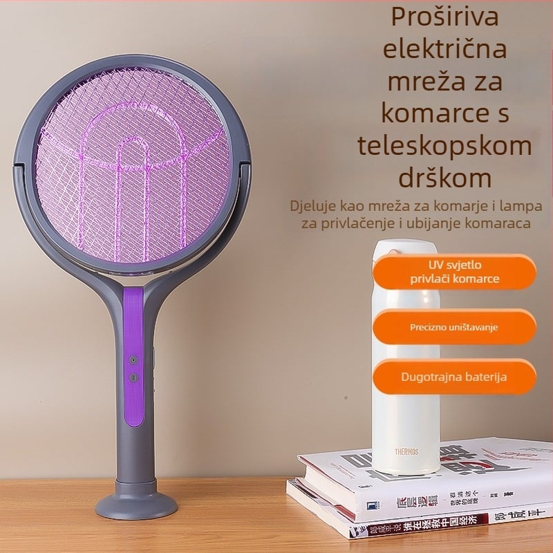 Električni štap za komarce s izvučivim i sklopivim dizajnom, vodootporan (UV svjetlo; aluminijska mreža; pokrivenost 11-20 m²; vrijeme punjenja 3-5 sati; trajanje baterije 6-8 sati)