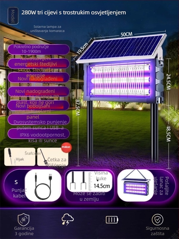Solarna lampa za ubijanje komaraca, vanjska, model MWD-tyn-H, napon 240 V, oblik kružno-četvrtast, marka Xinya