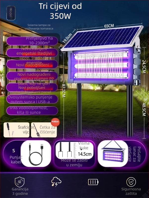 Solarna lampa za ubijanje komaraca, vanjska, model MWD-tyn-H, napon 240 V, oblik kružno-četvrtast, marka Xinya