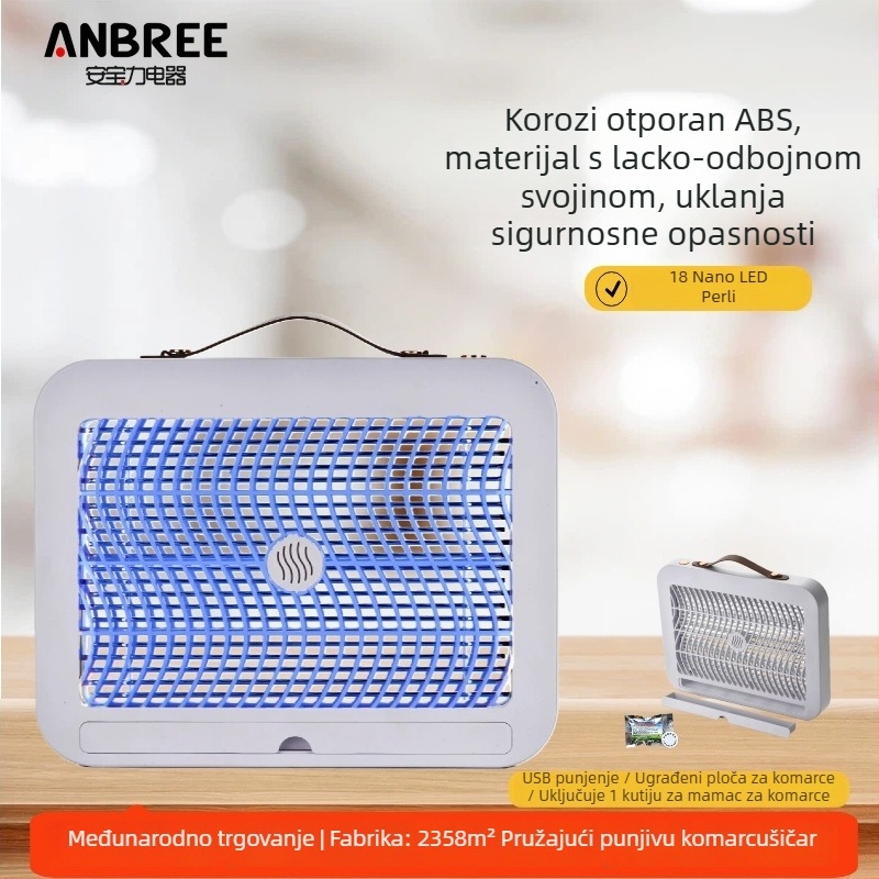 Električna lampa za ubijanje komaraca s ugrađenom baterijom 1001–1600mAh, USB punjenje, radni vijek 6–8 sati, bez toksina i pesticida, pogodna za prostorije iznad 61 m²