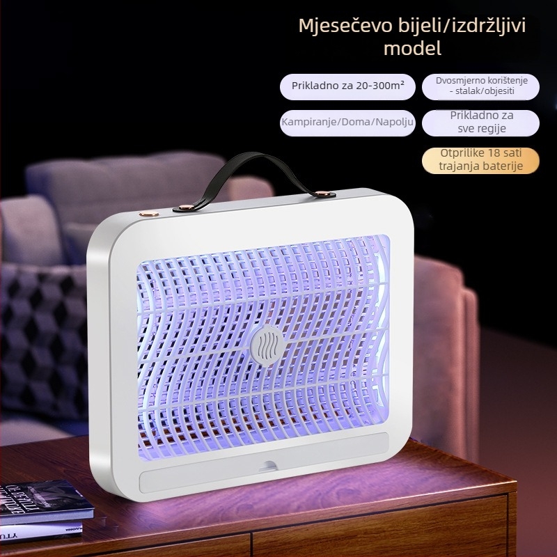 Električna lampa za ubijanje komaraca s ugrađenom baterijom 1001–1600mAh, USB punjenje, radni vijek 6–8 sati, bez toksina i pesticida, pogodna za prostorije iznad 61 m²