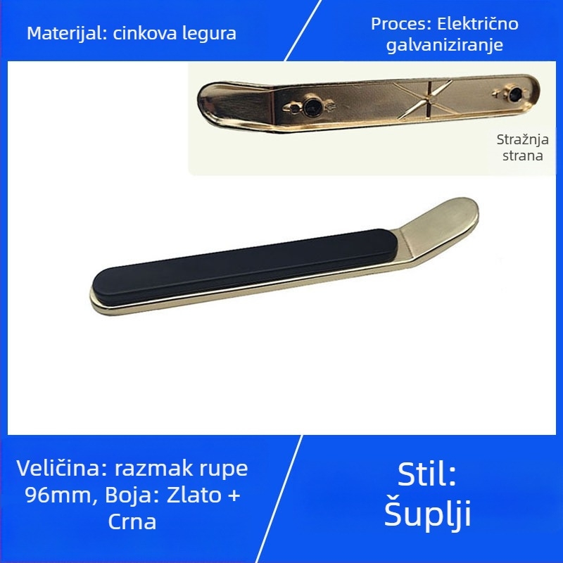 Palčana ručka za ormariće i ladice, cinkova legura, elektroplatiranje, skandinavski moderni minimalistički stil